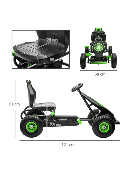 HOMCOM Kids Pedal Go Kart, with Adjustable Seat, Inflatable Tyres - Green