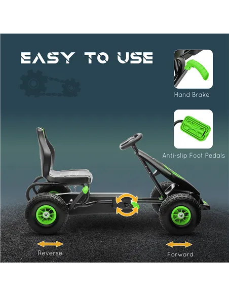HOMCOM Kids Pedal Go Kart, with Adjustable Seat, Inflatable Tyres - Green