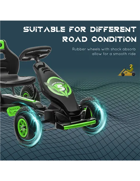 HOMCOM Kids Pedal Go Kart, with Adjustable Seat, Inflatable Tyres - Green