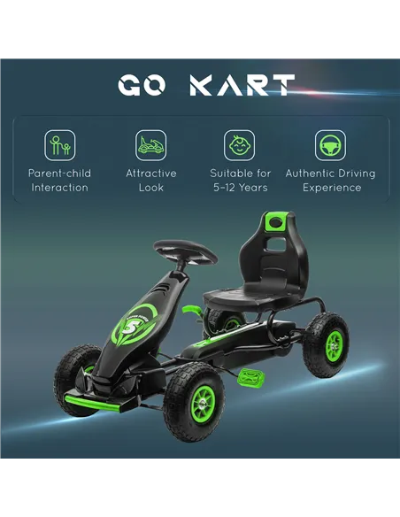 HOMCOM Kids Pedal Go Kart, with Adjustable Seat, Inflatable Tyres - Green