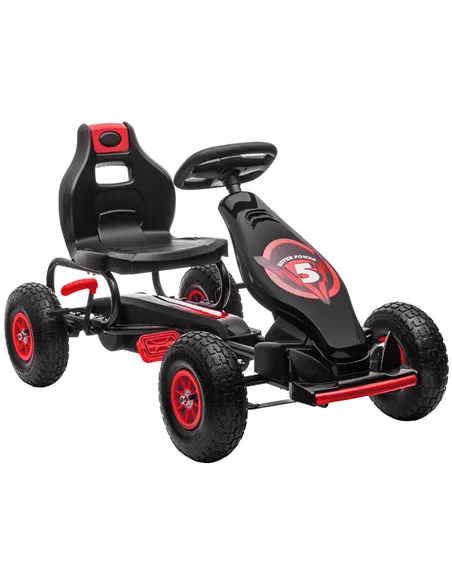HOMCOM Kids Pedal Go Kart, with Adjustable Seat, Inflatable Tyres - Red