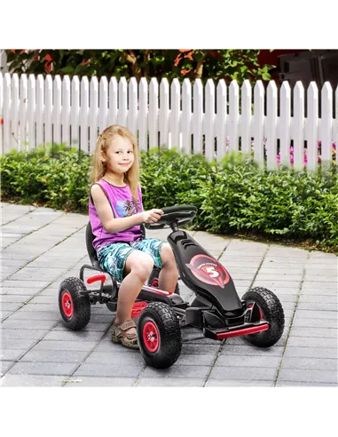 HOMCOM Kids Pedal Go Kart, with Adjustable Seat, Inflatable Tyres - Red