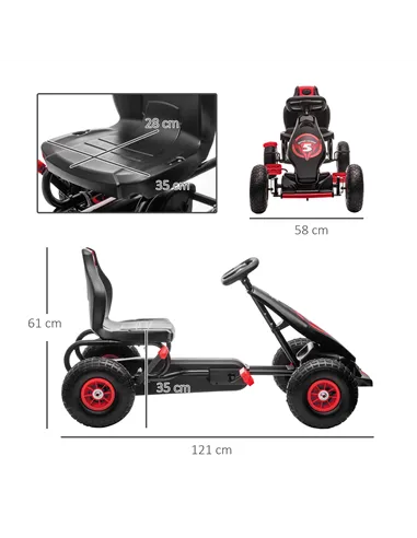HOMCOM Kids Pedal Go Kart, with Adjustable Seat, Inflatable Tyres - Red
