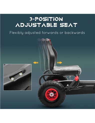 HOMCOM Kids Pedal Go Kart, with Adjustable Seat, Inflatable Tyres - Red