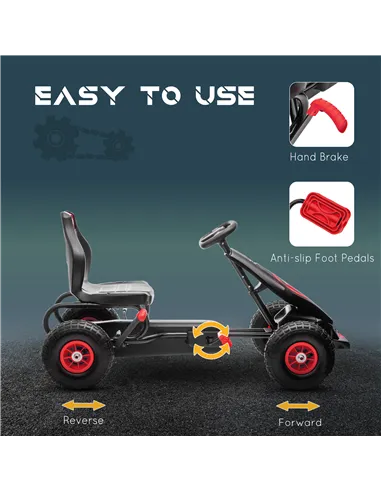 HOMCOM Kids Pedal Go Kart, with Adjustable Seat, Inflatable Tyres - Red