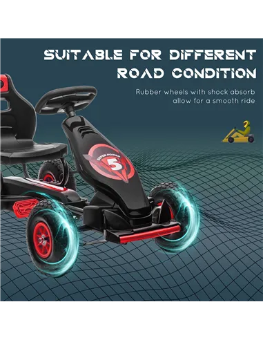 HOMCOM Kids Pedal Go Kart, with Adjustable Seat, Inflatable Tyres - Red