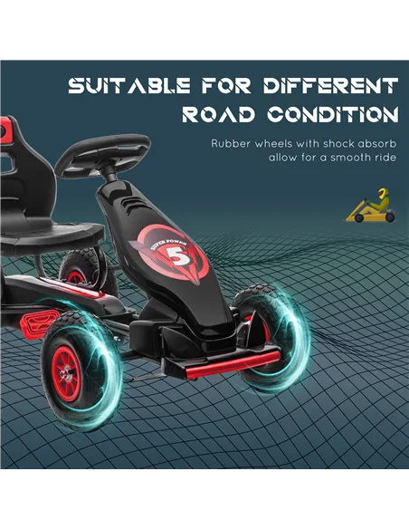 HOMCOM Kids Pedal Go Kart, with Adjustable Seat, Inflatable Tyres - Red