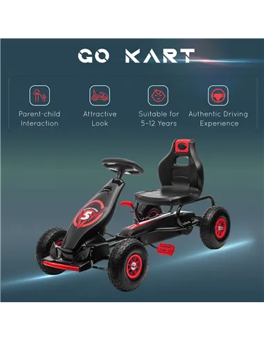 HOMCOM Kids Pedal Go Kart, with Adjustable Seat, Inflatable Tyres - Red