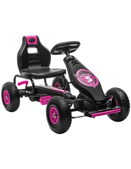 HOMCOM Kids Pedal Go Kart, with Adjustable Seat, Inflatable Tyres - Pink