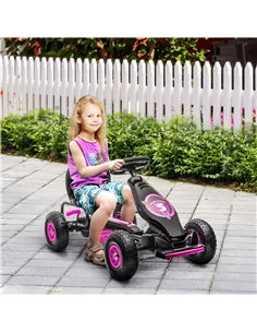 HOMCOM Kids Pedal Go Kart, with Adjustable Seat, Inflatable Tyres - Pink 2