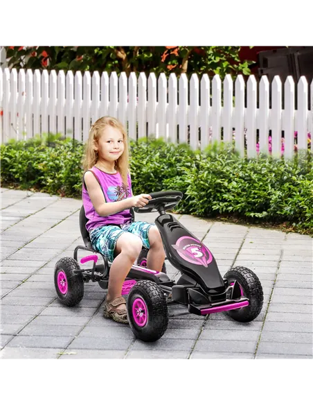HOMCOM Kids Pedal Go Kart, with Adjustable Seat, Inflatable Tyres - Pink