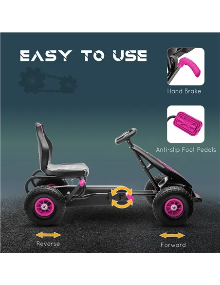 HOMCOM Kids Pedal Go Kart, with Adjustable Seat, Inflatable Tyres - Pink