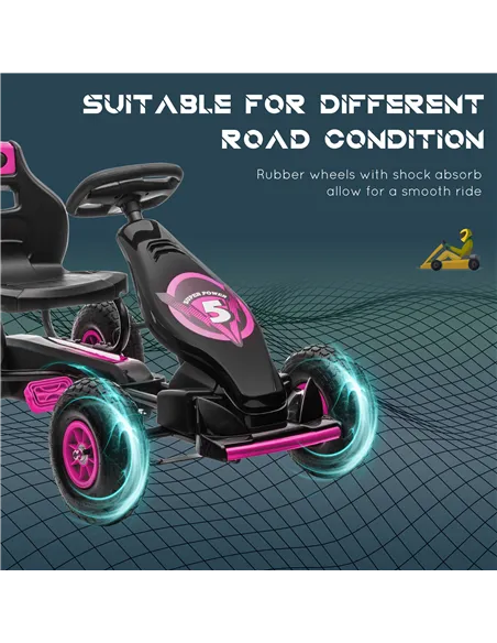 HOMCOM Kids Pedal Go Kart, with Adjustable Seat, Inflatable Tyres - Pink