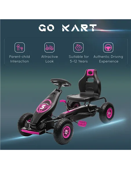 HOMCOM Kids Pedal Go Kart, with Adjustable Seat, Inflatable Tyres - Pink
