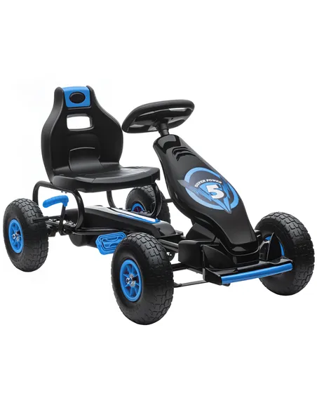 HOMCOM Kids Pedal Go Kart, with Adjustable Seat, Inflatable Tyres - Blue