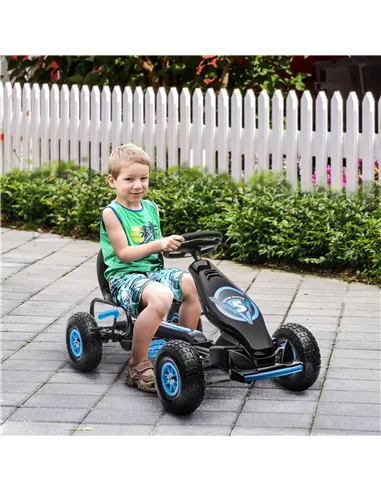 HOMCOM Kids Pedal Go Kart, with Adjustable Seat, Inflatable Tyres - Blue