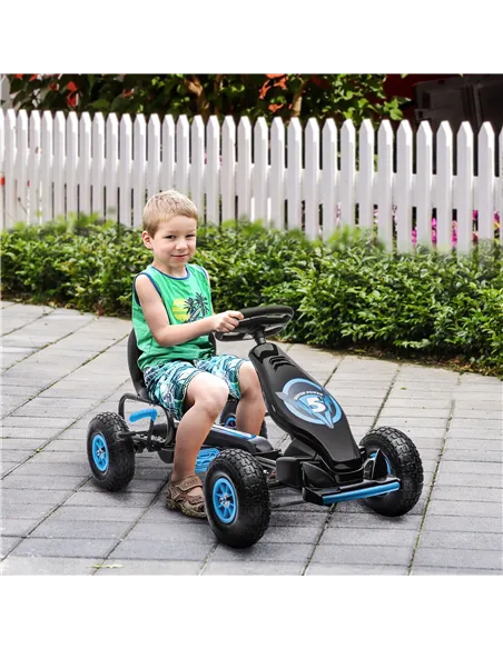HOMCOM Kids Pedal Go Kart, with Adjustable Seat, Inflatable Tyres - Blue