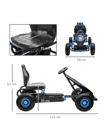 HOMCOM Kids Pedal Go Kart, with Adjustable Seat, Inflatable Tyres - Blue