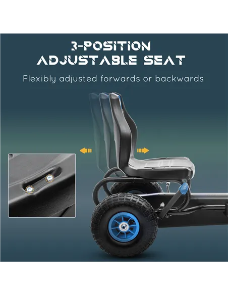 HOMCOM Kids Pedal Go Kart, with Adjustable Seat, Inflatable Tyres - Blue