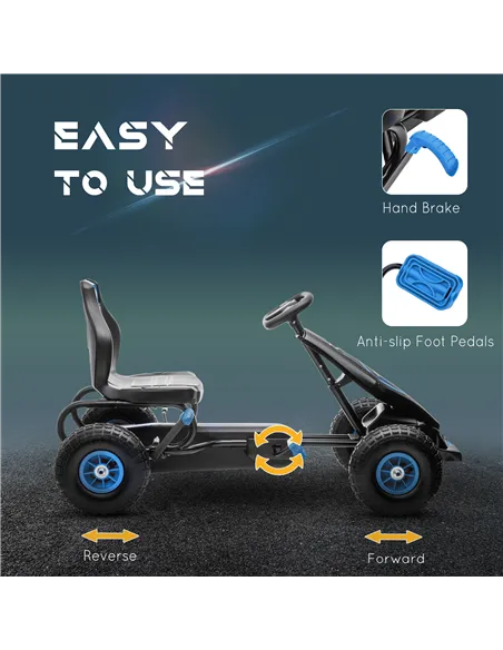 HOMCOM Kids Pedal Go Kart, with Adjustable Seat, Inflatable Tyres - Blue