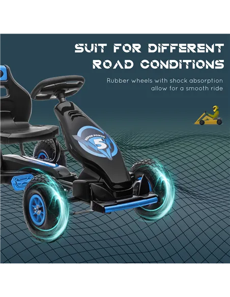 HOMCOM Kids Pedal Go Kart, with Adjustable Seat, Inflatable Tyres - Blue