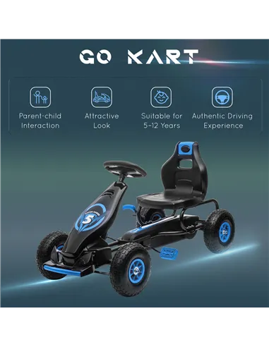 HOMCOM Kids Pedal Go Kart, with Adjustable Seat, Inflatable Tyres - Blue