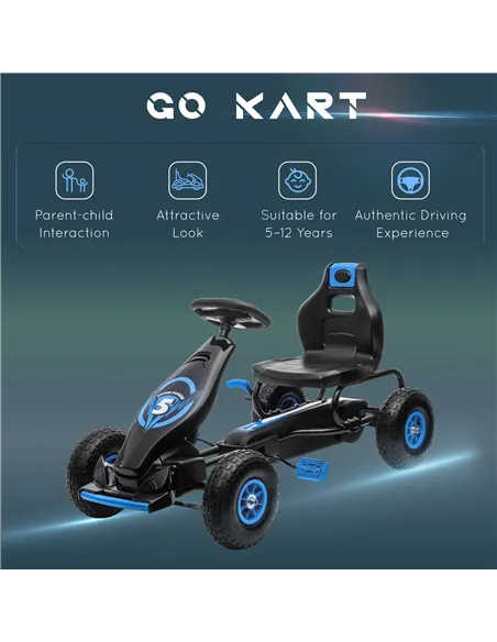 HOMCOM Kids Pedal Go Kart, with Adjustable Seat, Inflatable Tyres - Blue
