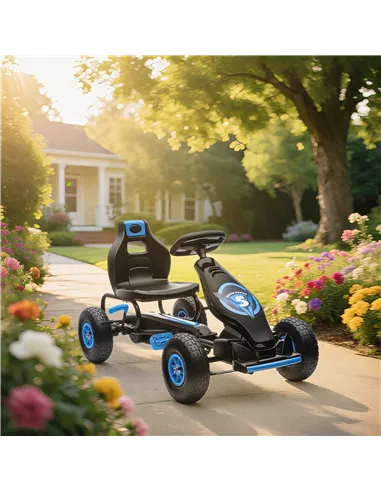 HOMCOM Kids Pedal Go Kart, with Adjustable Seat, Inflatable Tyres - Blue