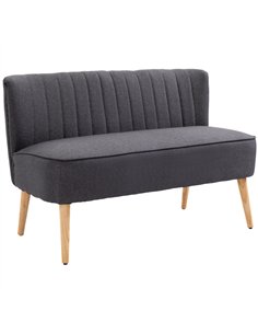 HOMCOM Modern Double Seat Sofa Loveseat Couch 2 Seater Compact Sofa Padded Linen Wood Leg Dark Grey