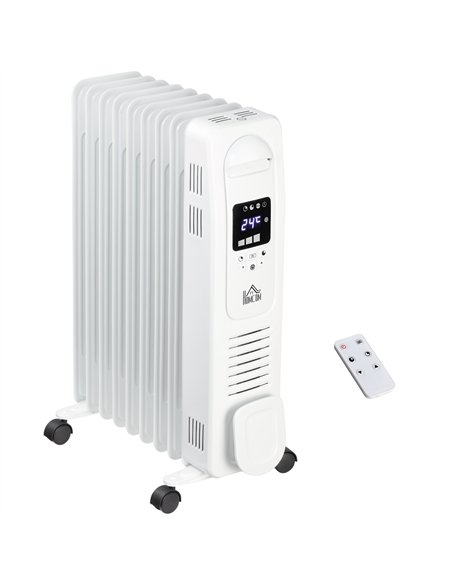 HOMCOM 2000W Digital Oil Filled Radiator, 9 Fin, Portable Electric Heater with LED Display, Timer, 3 Heat Settings, Safety Cut-O