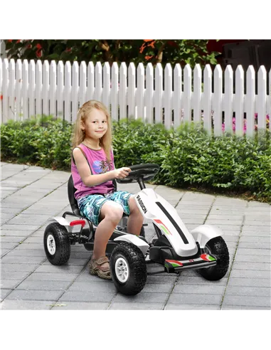 HOMCOM Children Pedal Go Kart, Kids Ride On Racer with Adjustable Seat, Inflatable Rubber Tyres, Handbrake, for Ages 5-12 Years 