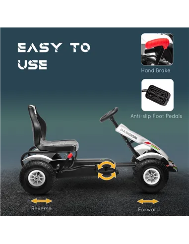 HOMCOM Children Pedal Go Kart, Kids Ride On Racer with Adjustable Seat, Inflatable Rubber Tyres, Handbrake, for Ages 5-12 Years 