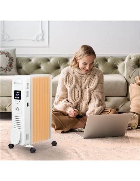 HOMCOM 2000W Digital Oil Filled Radiator, 9 Fin, Portable Electric Heater with LED Display, Timer, 3 Heat Settings, Safety Cut-O