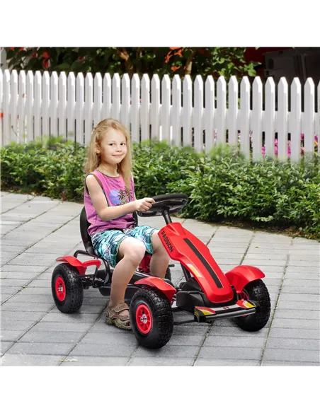 HOMCOM Children Pedal Go Kart, Kids Ride On Racer with Adjustable Seat, Inflatable Rubber Tyres, Handbrake, for Ages 5-12 Years 