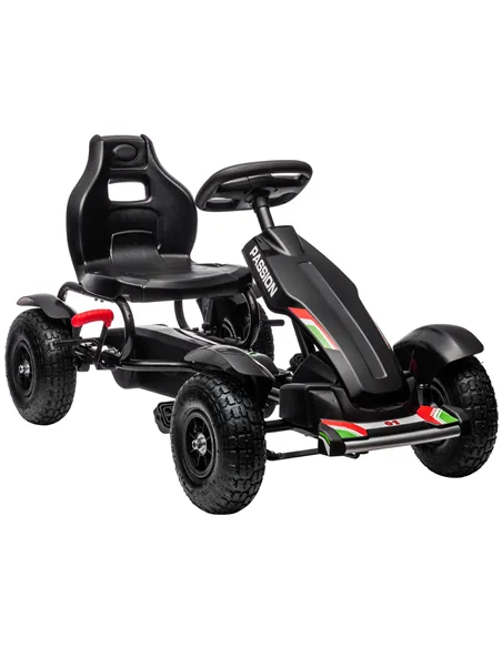 HOMCOM Metal Kids Pedal Go Kart with Adjustable Seat Inflatable Tyres Black