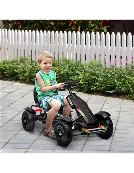 HOMCOM Metal Kids Pedal Go Kart with Adjustable Seat Inflatable Tyres Black