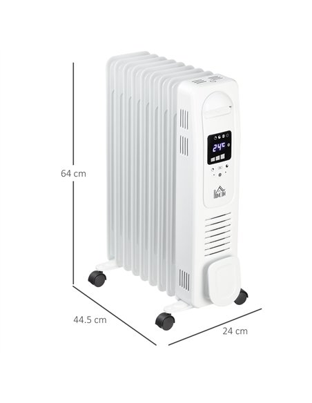 HOMCOM 2000W Digital Oil Filled Radiator, 9 Fin, Portable Electric Heater with LED Display, Timer, 3 Heat Settings, Safety Cut-O
