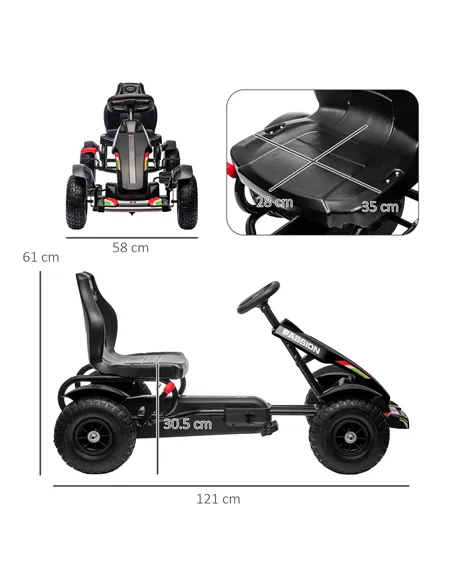 HOMCOM Metal Kids Pedal Go Kart with Adjustable Seat Inflatable Tyres Black