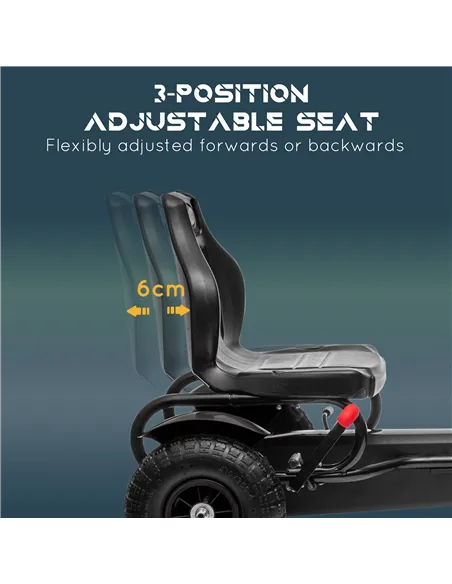 HOMCOM Metal Kids Pedal Go Kart with Adjustable Seat Inflatable Tyres Black