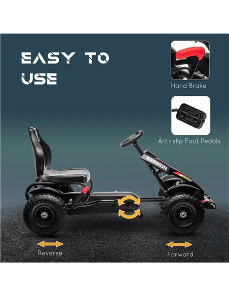 HOMCOM Metal Kids Pedal Go Kart with Adjustable Seat Inflatable Tyres Black