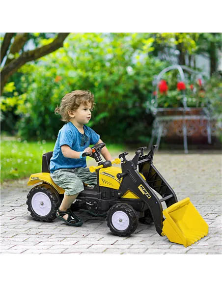 HOMCOM Pedal Go Kart Ride On Excavator W/ Front Loader Digger Four Wheels Child Toy, for 3 Years Old