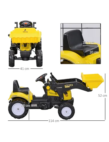 HOMCOM Pedal Go Kart Ride On Excavator W/ Front Loader Digger Four Wheels Child Toy, for 3 Years Old