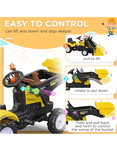 HOMCOM Pedal Go Kart Ride On Excavator W/ Front Loader Digger Four Wheels Child Toy, for 3 Years Old