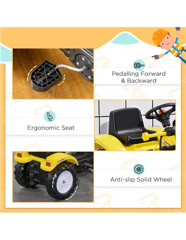 HOMCOM Pedal Go Kart Ride On Excavator W/ Front Loader Digger Four Wheels Child Toy, for 3 Years Old