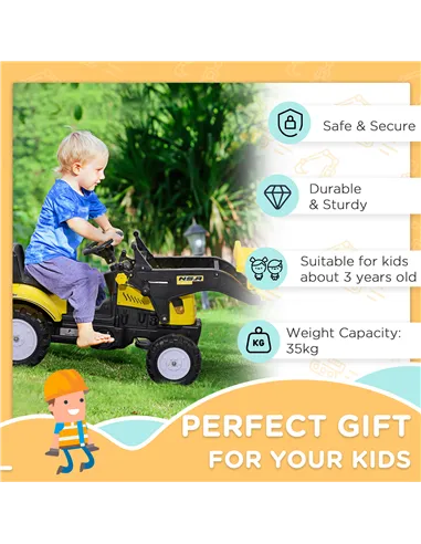 HOMCOM Pedal Go Kart Ride On Excavator W/ Front Loader Digger Four Wheels Child Toy, for 3 Years Old