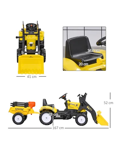 HOMCOM Kids Pedal Go Kart Excavator-Yellow