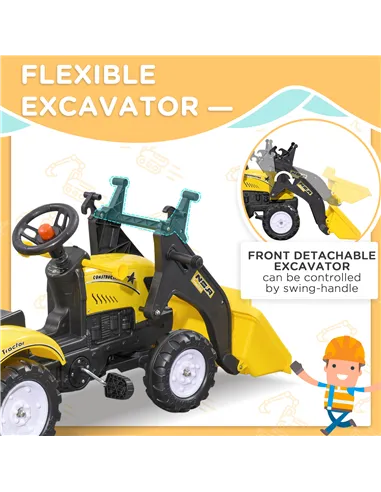 HOMCOM Kids Pedal Go Kart Excavator-Yellow