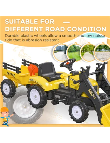 HOMCOM Kids Pedal Go Kart Excavator-Yellow