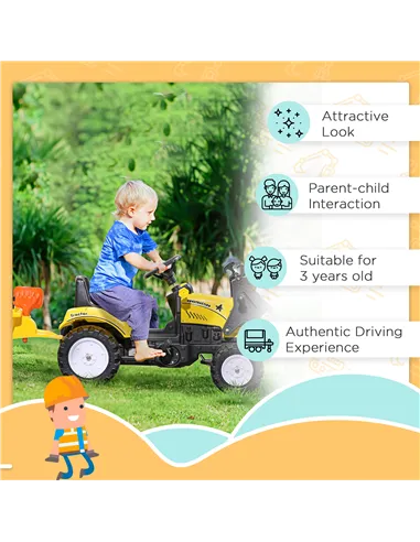 HOMCOM Kids Pedal Go Kart Excavator-Yellow