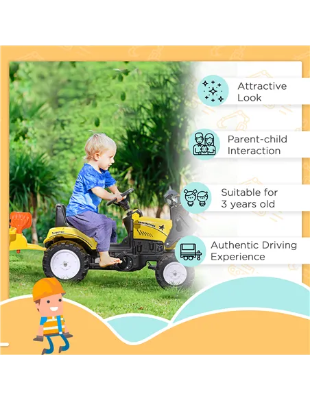 HOMCOM Kids Pedal Go Kart Excavator-Yellow